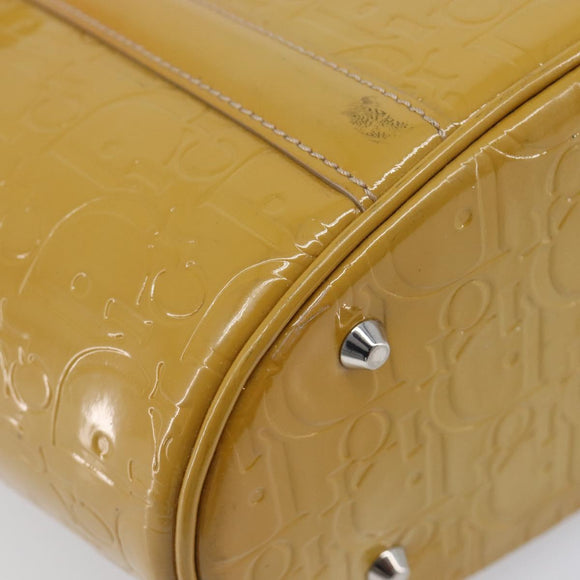 Christian Dior Trotter Canvas Hand Bag Patent leather Beige Silver Auth ep16107