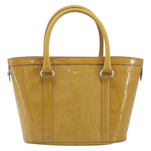 Christian Dior Trotter Canvas Hand Bag Patent leather Beige Silver Auth ep16107