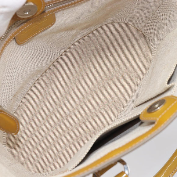 Christian Dior Trotter Canvas Hand Bag Patent leather Beige Silver Auth ep16107