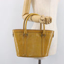 Christian Dior Trotter Canvas Hand Bag Patent leather Beige Silver Auth ep16107-26