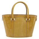 Christian Dior Trotter Canvas Hand Bag Patent leather Beige Silver Auth ep16107-3