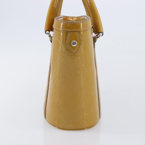 Christian Dior Trotter Canvas Hand Bag Patent leather Beige Silver Auth ep16107
