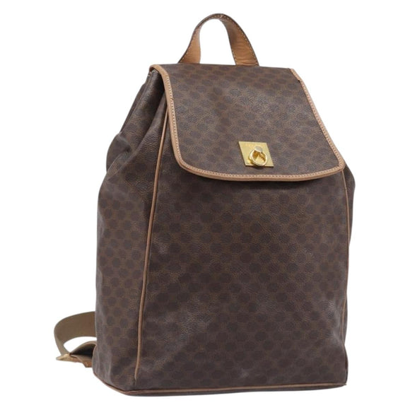 CELINE Macadam Canvas Backpack PVC Leather Brown Gold Auth ep16108