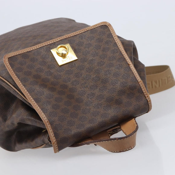 CELINE Macadam Canvas Backpack PVC Leather Brown Gold Auth ep16108