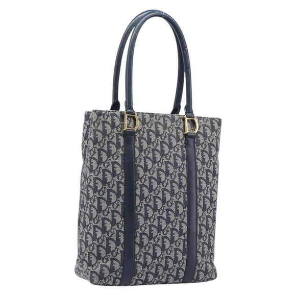 Christian Dior Trotter Canvas Hand Bag Navy Gold Auth ep16121