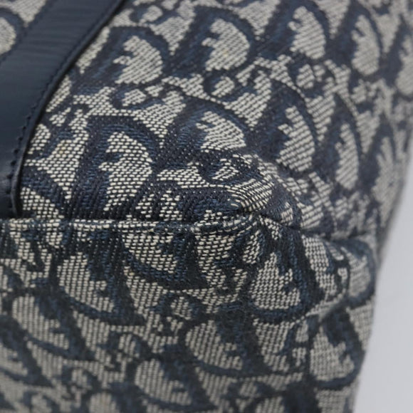 Christian Dior Trotter Canvas Hand Bag Navy Gold Auth ep16121