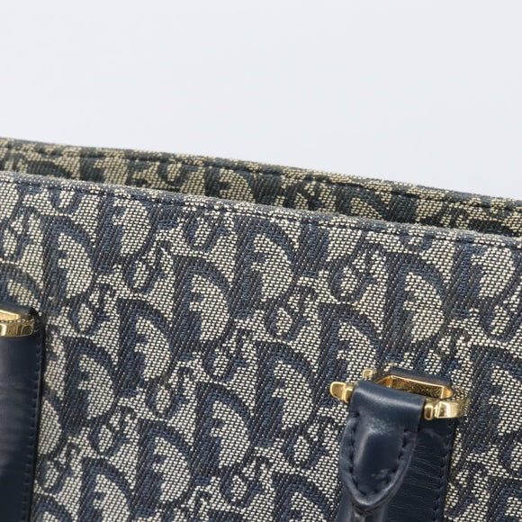 Christian Dior Trotter Canvas Hand Bag Navy Gold Auth ep16121