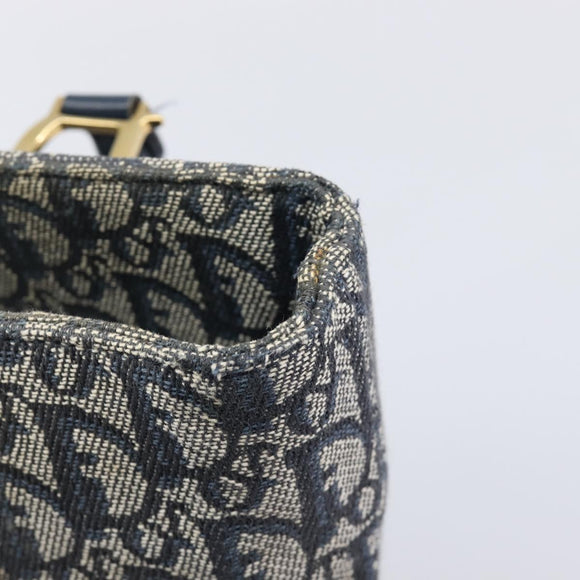 Christian Dior Trotter Canvas Hand Bag Navy Gold Auth ep16121
