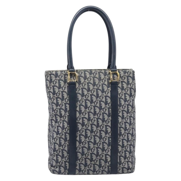 Christian Dior Trotter Canvas Hand Bag Navy Gold Auth ep16121