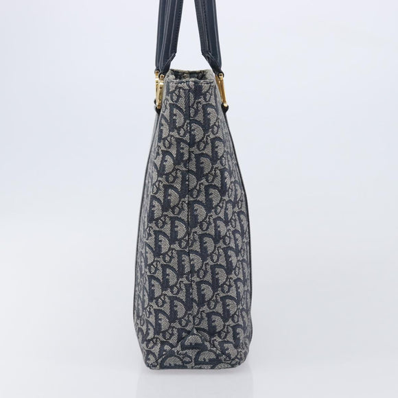 Christian Dior Trotter Canvas Hand Bag Navy Gold Auth ep16121