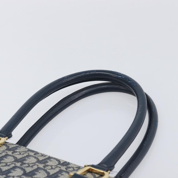 Christian Dior Trotter Canvas Hand Bag Navy Gold Auth ep16121