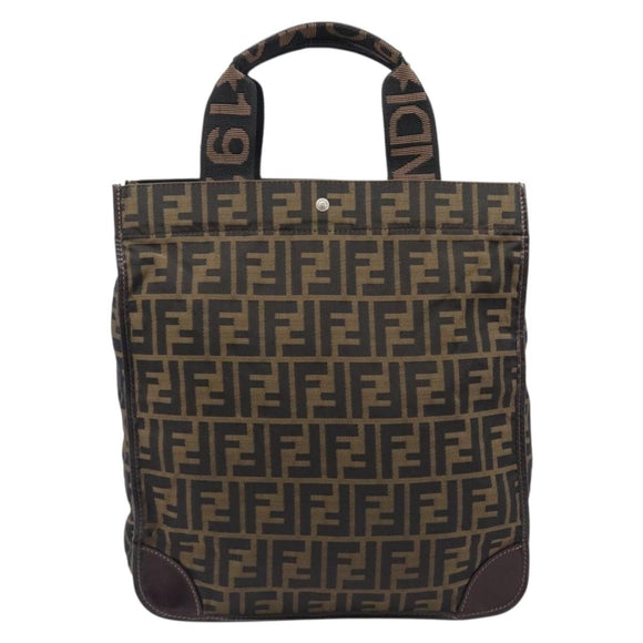 FENDI Zucca Canvas Hand Bag Black Brown Auth ep16123