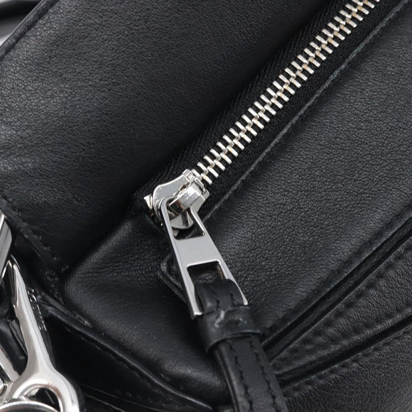 LOEWE Puzzle Bag Hand Bag Leather 2way Black Silver Auth ep16128M