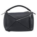 LOEWE Puzzle Bag Hand Bag Leather 2way Black Silver Auth ep16128M-3