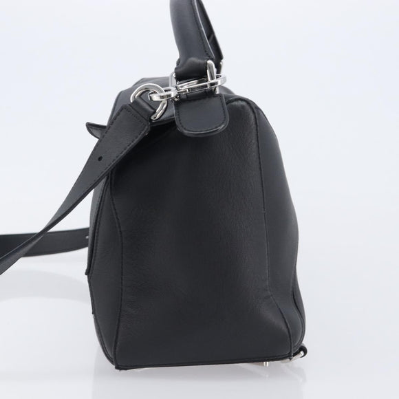 LOEWE Puzzle Bag Hand Bag Leather 2way Black Silver Auth ep16128M