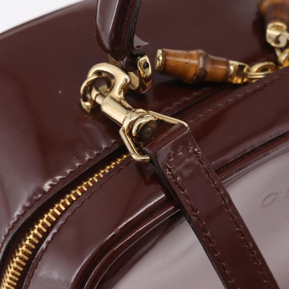 GUCCI Vanity Hand Bag Patent leather 2way Brown Gold 000 270 0323 Auth ep16129