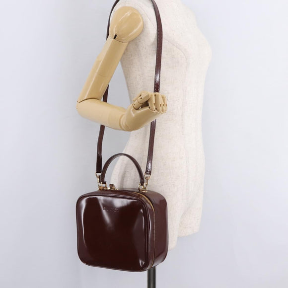 GUCCI Vanity Hand Bag Patent leather 2way Brown Gold 000 270 0323 Auth ep16129