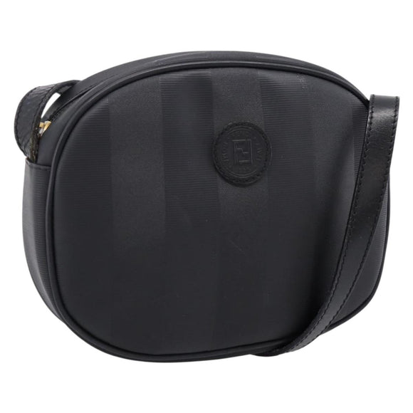 FENDI Pecan Canvas Shoulder Bag PVC Black Gold Auth ep16143