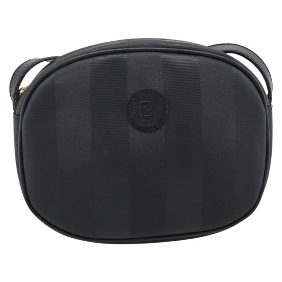 FENDI Pecan Canvas Shoulder Bag PVC Black Gold Auth ep16143