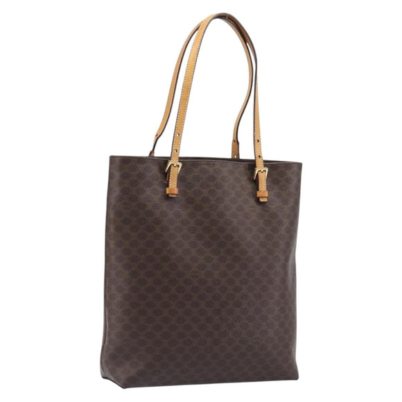CELINE Macadam Canvas Hand Bag PVC Leather Brown Gold Auth ep16155