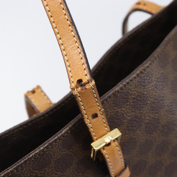 CELINE Macadam Canvas Hand Bag PVC Leather Brown Gold Auth ep16155
