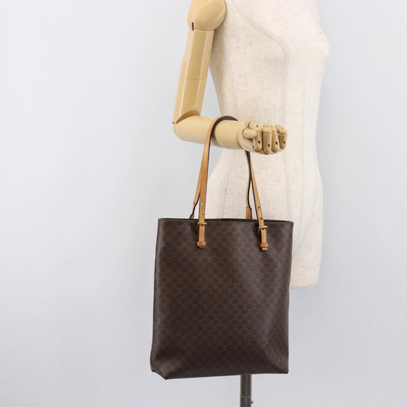 CELINE Macadam Canvas Hand Bag PVC Leather Brown Gold Auth ep16155
