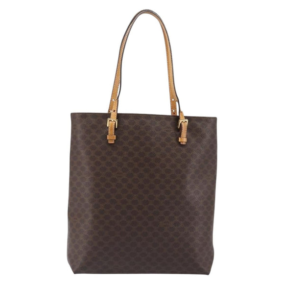 CELINE Macadam Canvas Hand Bag PVC Leather Brown Gold Auth ep16155