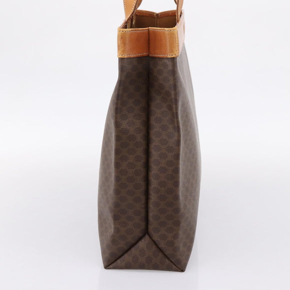CELINE Macadam Canvas Tote Bag PVC Leather Brown Gold Auth ep16157
