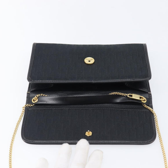 Christian Dior Trotter Canvas Chain Shoulder Bag Black Gold Auth ep16160