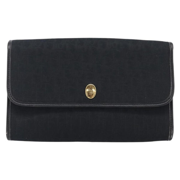 Christian Dior Trotter Canvas Chain Shoulder Bag Black Gold Auth ep16160