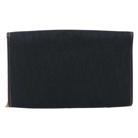 Christian Dior Trotter Canvas Chain Shoulder Bag Black Gold Auth ep16160