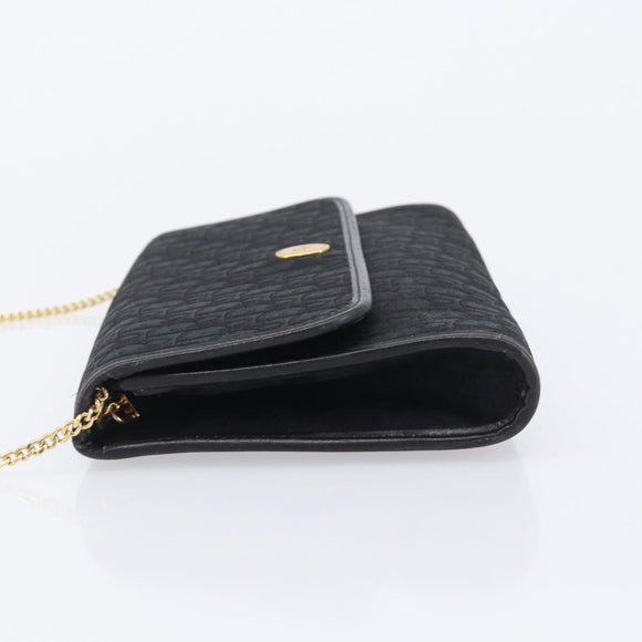 Christian Dior Trotter Canvas Chain Shoulder Bag Black Gold Auth ep16160