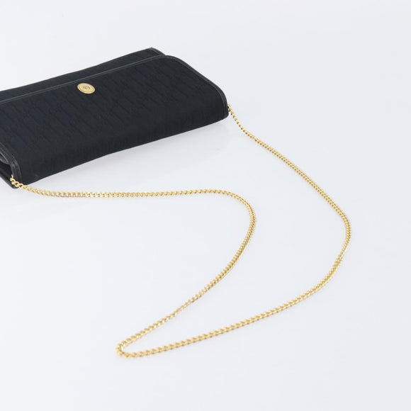 Christian Dior Trotter Canvas Chain Shoulder Bag Black Gold Auth ep16160