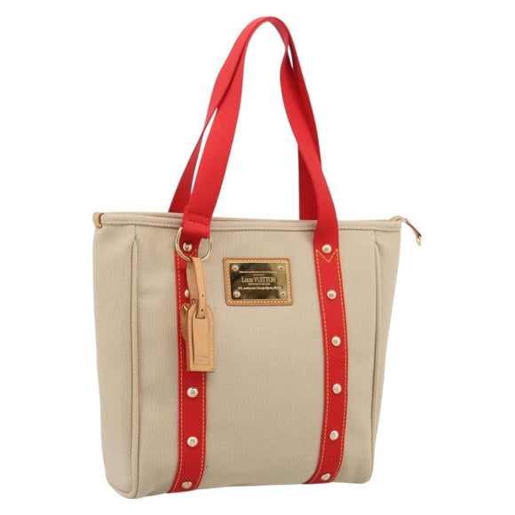 LOUIS VUITTON Antigua Cabas MM Tote Bag Canvas Beige Red M40035 LV Auth ep16163V