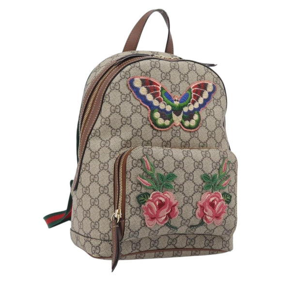 GUCCI GG Supreme Web Sherry Line Backpack PVC Beige Gold 427042 Auth ep16166A