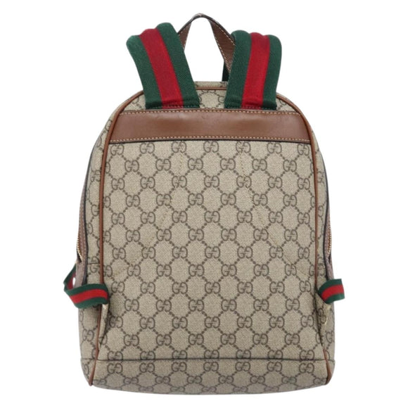 GUCCI GG Supreme Web Sherry Line Backpack PVC Beige Gold 427042 Auth ep16166A