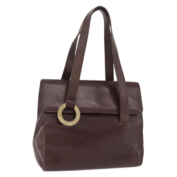 CELINE Hand Bag Leather Brown Gold Auth ep16168