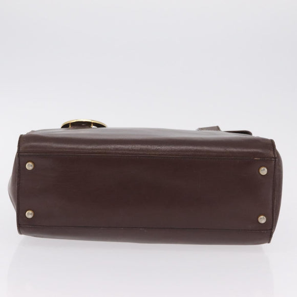 CELINE Hand Bag Leather Brown Gold Auth ep16168