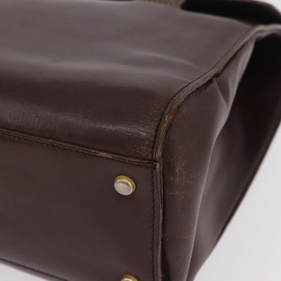 CELINE Hand Bag Leather Brown Gold Auth ep16168