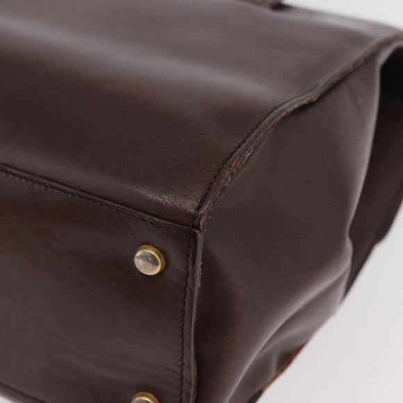 CELINE Hand Bag Leather Brown Gold Auth ep16168