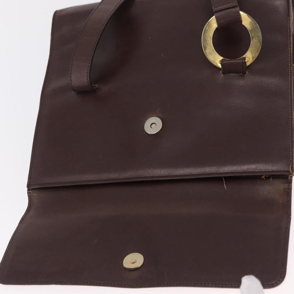 CELINE Hand Bag Leather Brown Gold Auth ep16168