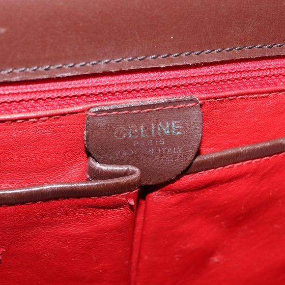 CELINE Hand Bag Leather Brown Gold Auth ep16168