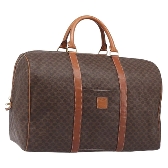 CELINE Macadam Canvas Boston Bag PVC Leather Brown Gold Auth ep16176