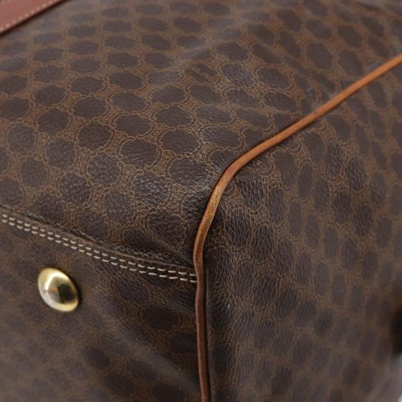 CELINE Macadam Canvas Boston Bag PVC Leather Brown Gold Auth ep16176