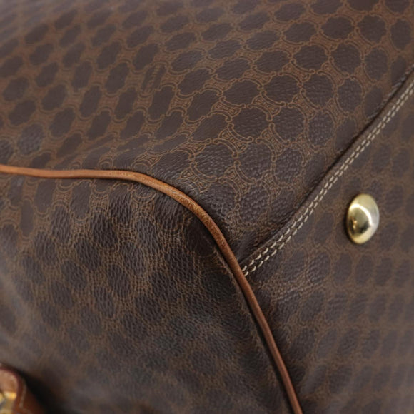CELINE Macadam Canvas Boston Bag PVC Leather Brown Gold Auth ep16176