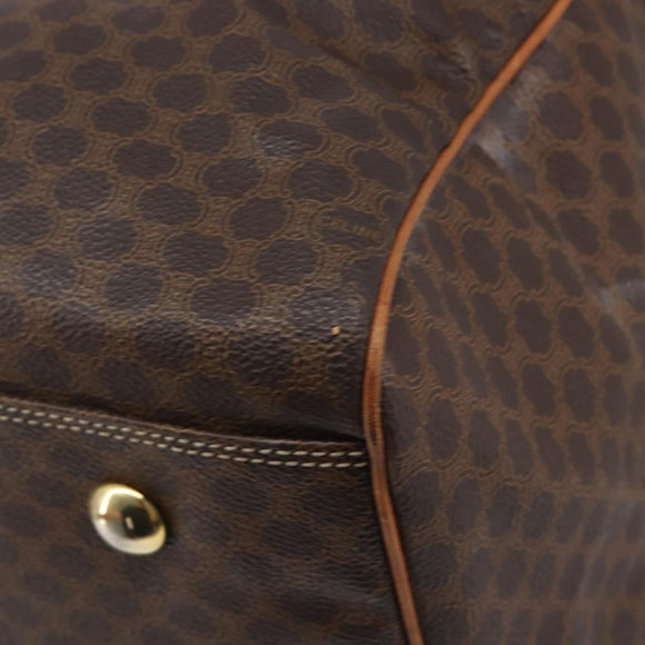 CELINE Macadam Canvas Boston Bag PVC Leather Brown Gold Auth ep16176