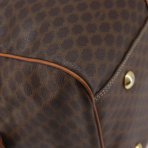 CELINE Macadam Canvas Boston Bag PVC Leather Brown Gold Auth ep16176