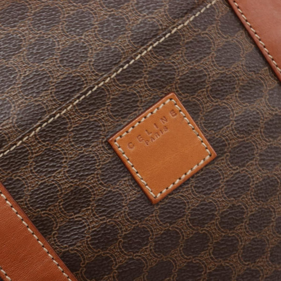 CELINE Macadam Canvas Boston Bag PVC Leather Brown Gold Auth ep16176