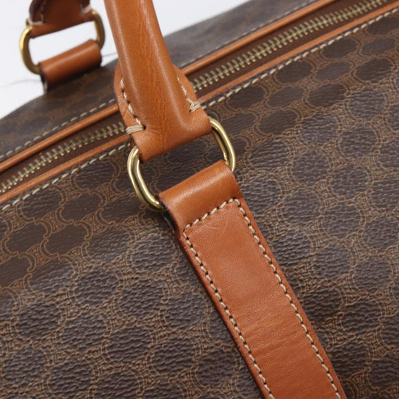 CELINE Macadam Canvas Boston Bag PVC Leather Brown Gold Auth ep16176