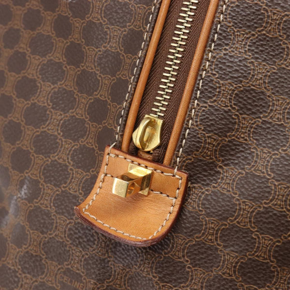 CELINE Macadam Canvas Boston Bag PVC Leather Brown Gold Auth ep16176